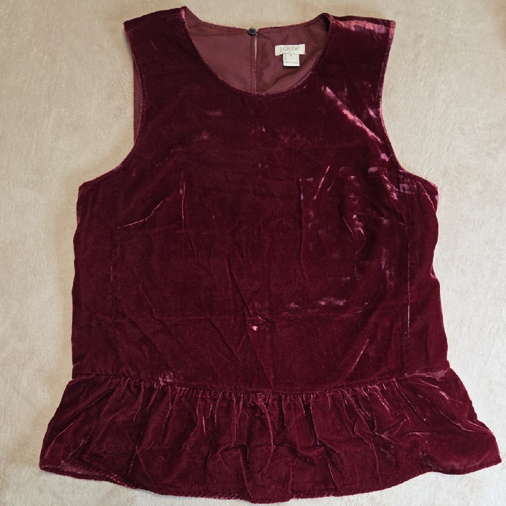 J-Crew Velvet Peplum Sleeveless Top Size 6 Burgundy